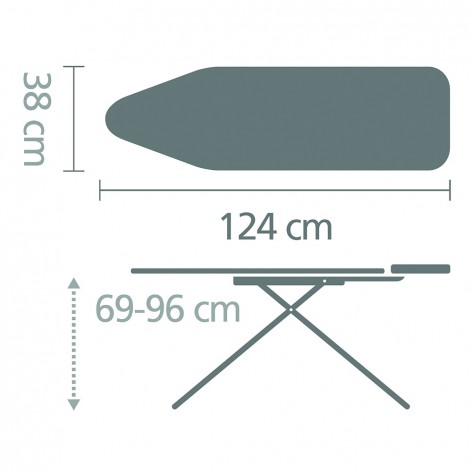 Гладильная доска Brabantia B, 124 x 38 см, подставка для утюга средняя, утренний бриз / каркас черный